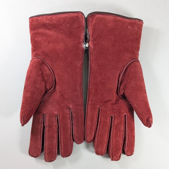 NEW Red Suede-like gloves by EATON ladies size M, white lining 100% Acrylic - Picture 3 of 11